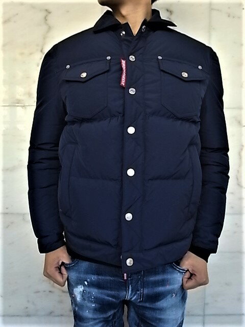 DSQUARED2（ディースクエアード）【LIGHTLY PADDED NYLON JACKET】”NYLON PUFFER WITH DENIM DETAILS”ダウンJACKET★DARK BLUE☆