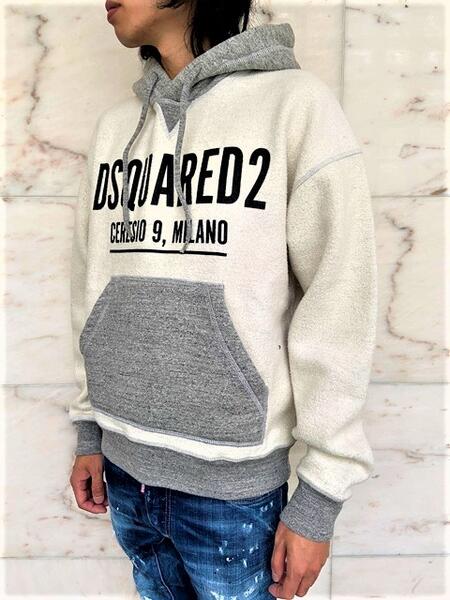 DSQUARED2（ディースクエアード）【CERESIO 9 MIKE HOODIE】”MIKE FIT””CERESIO 9”スウェットパーカー☆GREY MELANGE☆