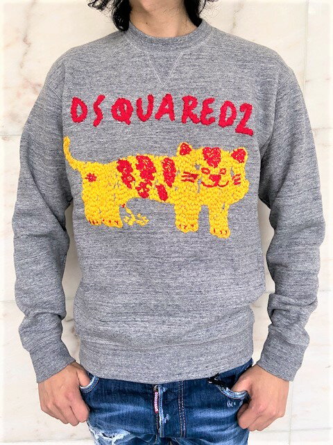 DSQUARED2（ディースクエアード）【D2 TIGER SWEAT】”COOL FIT””D2 TIGER”刺繡クルーネックスウェット☆GREY MELANGE☆