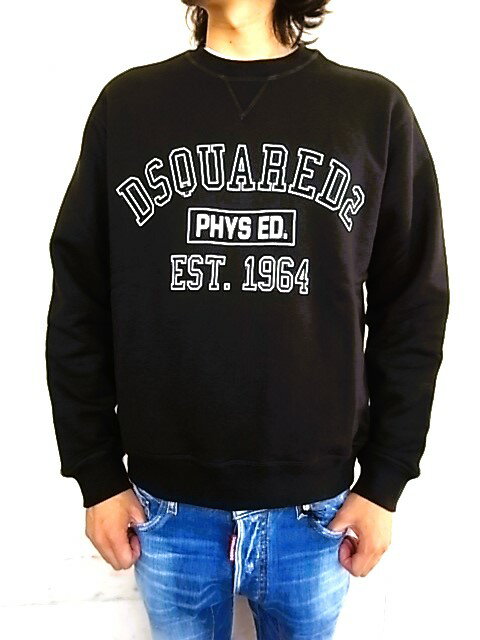 DSQUARED2（ディースクエアード）【PHYS.ED.64 SWEATSHIRT】COOL FIT”PHYS.ED.64”クルーネックスウェット★BLACK★