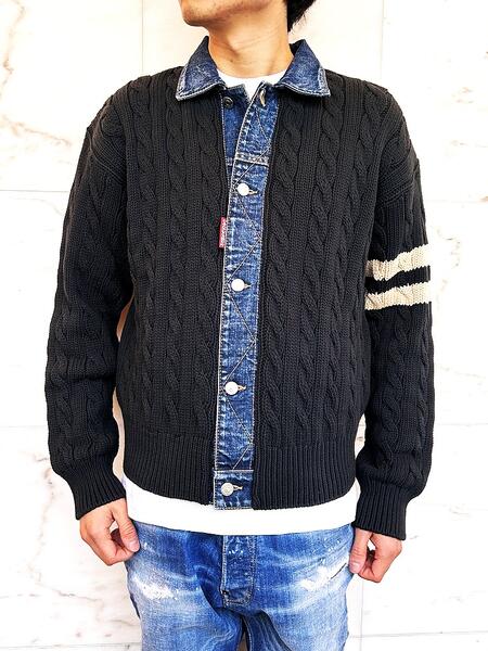 DSQUARED2（ディースクエアード）【DENIM DETAIL KNIT CARDIGAN】”DENIM DETAIL”ニットカーディガン★BLACK★のサムネイル