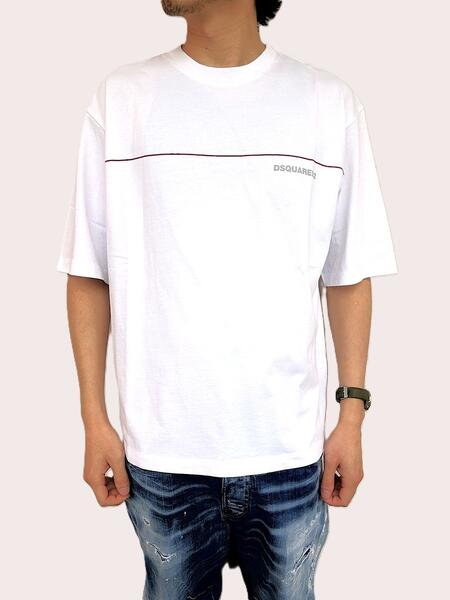 Rakuten - DSQUARED2（ディースクエアード）【DSQUARED2 TAPE LOOSE FIT T-SHIRT】”D2 RED LINE”ティーシャツ☆WHITE☆