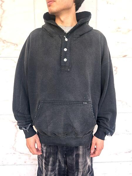 Rakuten - KAMIYA（カミヤ）【Distressed Henry Neck Hoodie】ディストレスドヘンリーネックフーディー★BLACK★