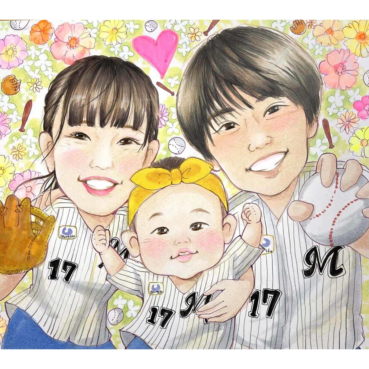 ユニフォーム 似顔絵 赤ちゃんの誕生日や結婚記念日など家族の節目にのこす似顔絵 リビングの思い出コーナーに写真と一緒に並べてください あきよ 誕生日 定年 退職...