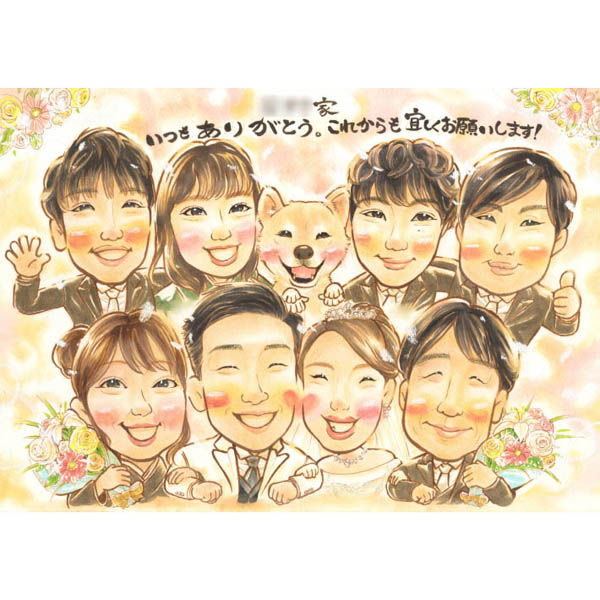 大人数でにぎやかな似顔絵 結婚式での両家の似顔絵 卒業記念 長寿のお祝い 誕生日 結婚記念日など 一期 お祝い プレゼント 記念 結婚祝い 結婚式 ウェディング ボード ウェルカムボード サンクスボード 結婚祝い 新郎 新婦 友人 両親 両親贈呈 披露宴 二次会