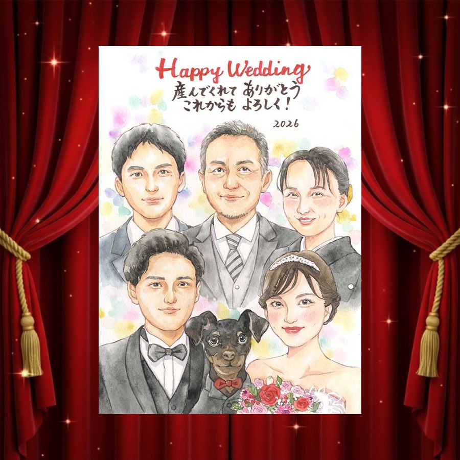 サンクスボード 似顔絵 贈り物 ギフト 名入れ 手描き プレゼント サンクスボード 結婚式 披露宴  ...