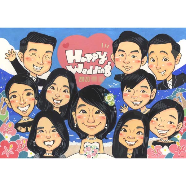 大切な仲間や家族へのお祝いに。 おめでとうがあふれるHAPPY似顔絵 mariko 写真から似顔絵 贈り物 ギフト 贈呈用 色紙 イラスト おすすめ 喜ばれる ...