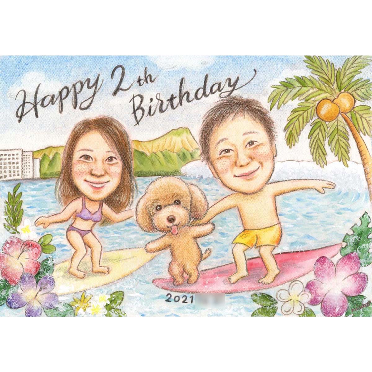 樂天商城 - もらって嬉しい誕生日プレゼントに☆似顔絵ならハワイでサーフィンもできちゃいます。 MISACO おすすめ 喜ばれる 人気 サプライズ かわいい カラフル キレイ おしゃれ