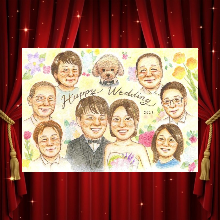 Rakuten - 似顔絵 サンクスボード ギフト 手描き プレゼント 名入れ 贈り物 サンクスボード 婚礼 披露宴 感謝 結婚式 大人数 親族 新郎 両親 新婦 修正無料 名入れ 下書き確認 一生もの かわいい サプライズ 実績多数 感謝ボード 思い出 婚礼 披露宴 バレンタインデー イラスト