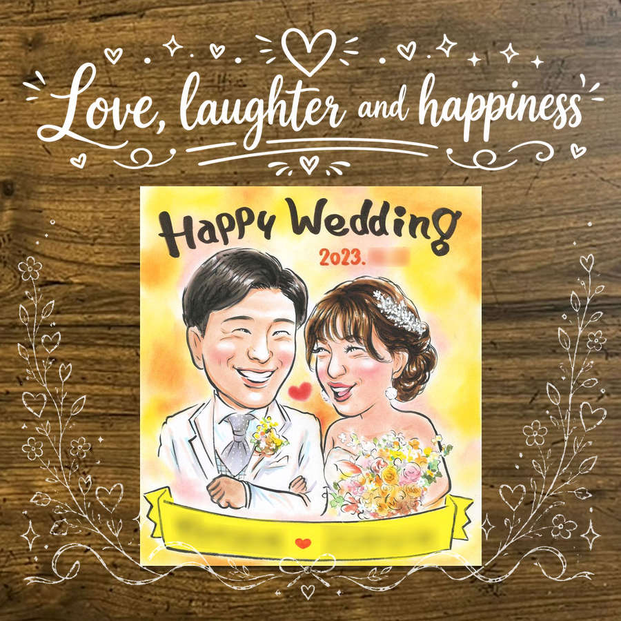 Rakuten - 似顔絵 ギフト 結婚祝い 手描き 名入れ プレゼント 贈り物 結婚式 ウェディング ウェルカムボード 結婚祝い 婚礼 新婦 カップル 新郎 両親 名入れ 下書き確認 修正無料 親孝行 サプライズ 一生もの 実績多数 一生もの ブライダル 思い出 ウェディング お祝い返し