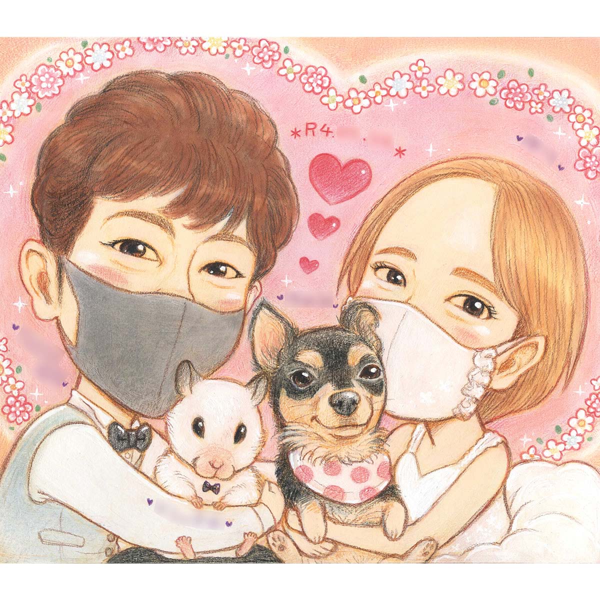 みんな一緒の可愛い似顔絵 ペットも対応可能!結婚式 結婚式準備 結婚祝い 犬 猫 ウサギ ハムスター チンチラ フェレット チワワ ウェルカムボード サンクスボ...