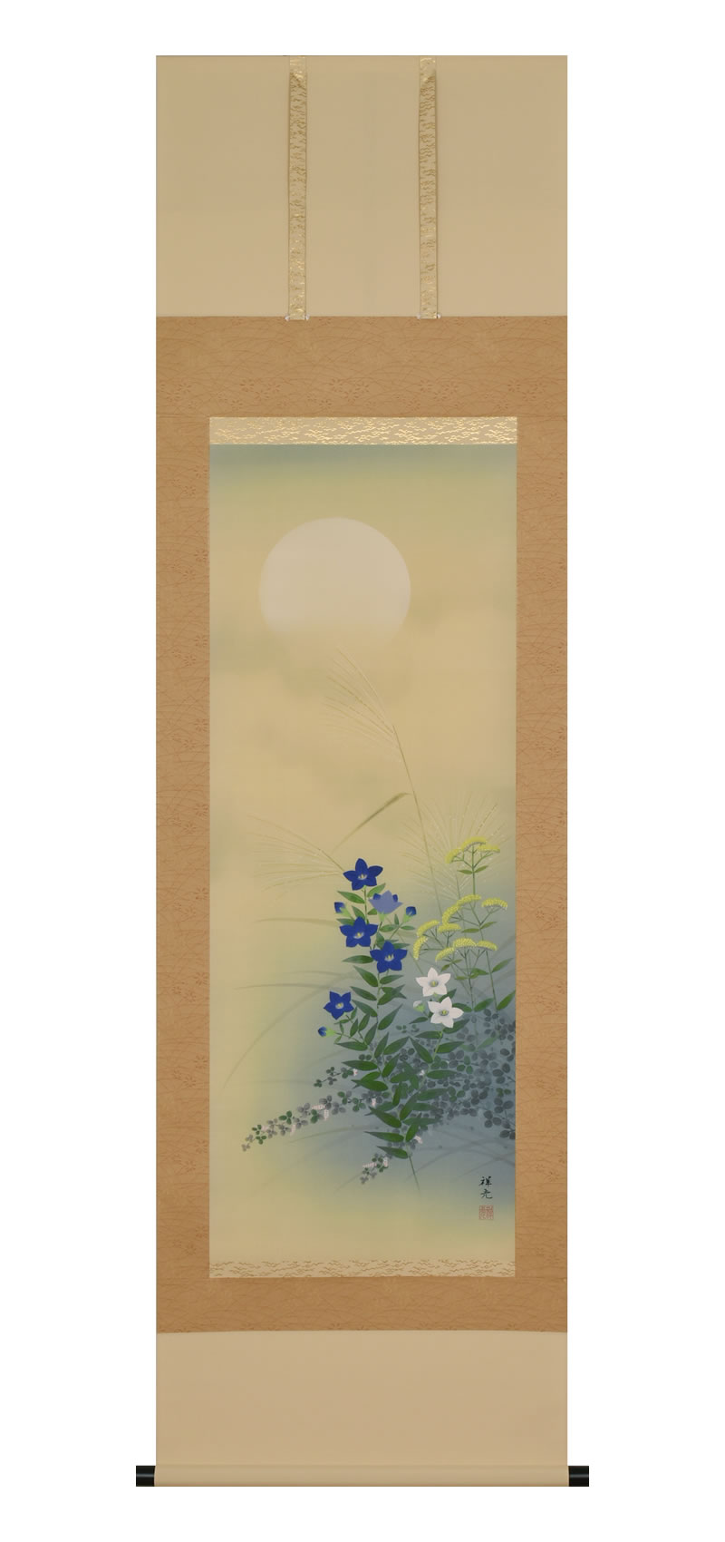 Rakuten - 岐阜の掛軸「薄月に秋草」金城伯雲