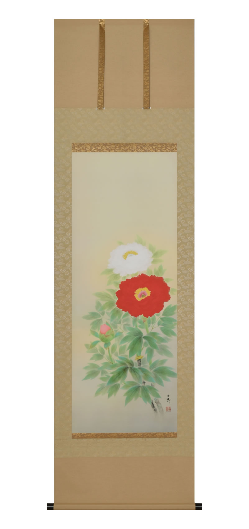 Rakuten - 岐阜の掛軸「紅白牡丹」石田水明