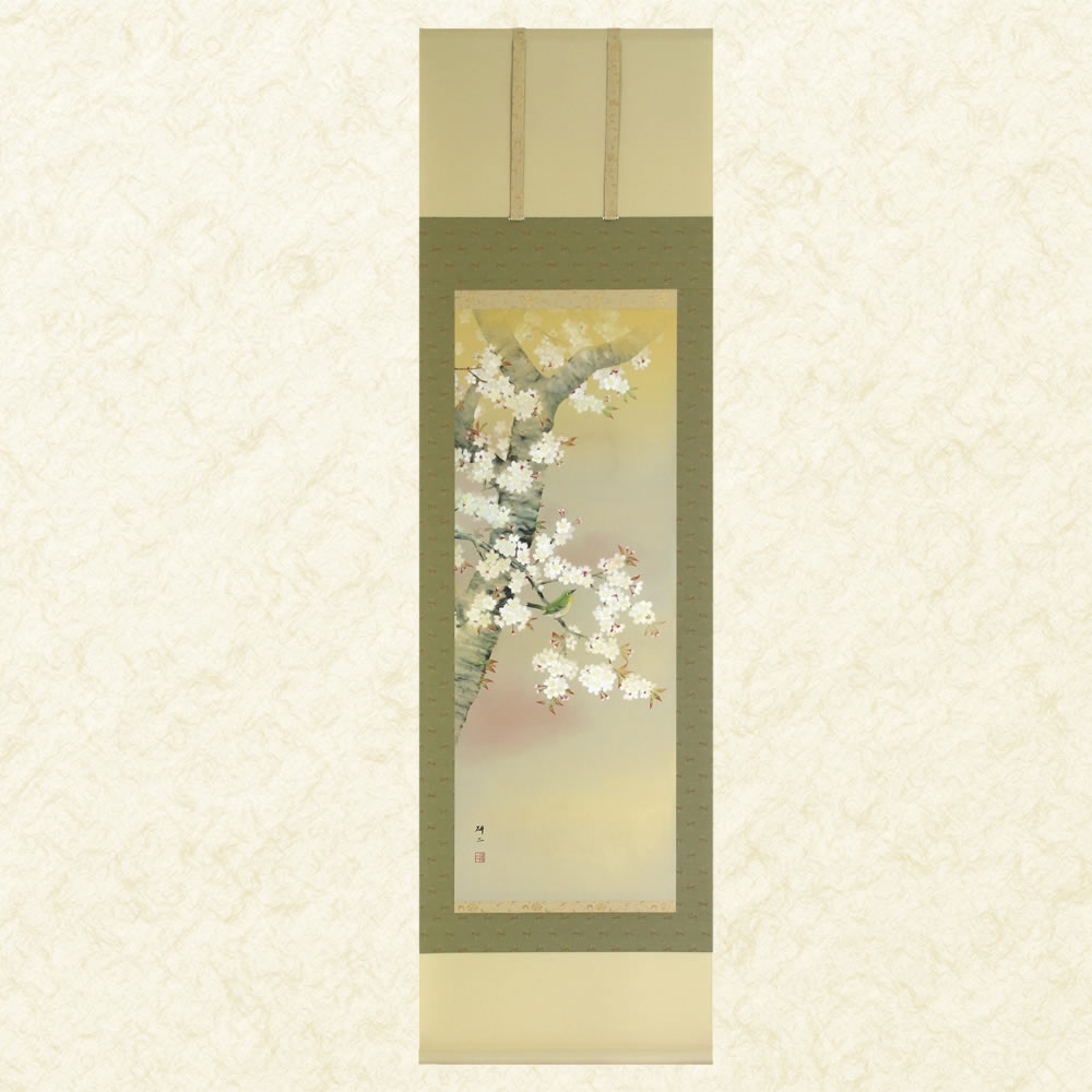 乐天商城 - 岐阜の掛軸「桜に小禽」太田花桂