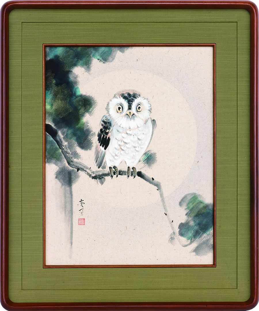 商品情報商品番号AM-60画家木村亮平サイズP6和額額寸法57×48cm本紙日本画付属アクリル付き商品提供株式会社偕拓堂アート納期楽天のシステムで「配送予定日」を入力する必要があるため、仮として30日で設定しております。商品は日々流動しております。早く納品できる場合もありますし、もっと時間がかかる場合もあることを予めご了承ください。ご注文を頂きましたら、その時の状況の中で、最短何日で納品できるかお伝えします。※場合によっては在庫が無くなる可能性もあります。その際は連絡をさせていただきます。重要図柄・寸法・表装裂地の色・柄等が、制作時期によって異なる場合があります。重要額の仕様が変更になる場合がございます。絵画【 福ふくろう 】/ P6和額 /木村亮平　偕拓堂アート 絵画 額入り 通販販売 縁起物 壁掛け インテリア 開運 ふくろうは「福来郎（福が来る）」「不苦労（苦労しない）」などの当て字から、古くから縁起の良い動物とされています。夜でも目が利くことから「先を見通す知恵の象徴」ともされ、学業成就や商売繁盛のお守りとしても人気です。「福ふくろう」は、そんなふくろうの福を招く力を描いた、見る人の心を明るくする絵画です。 5