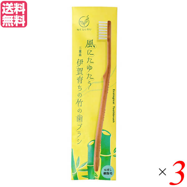 【マラソン限定!ポイント2倍!100円クーポン!】歯ブラシ ハブラシ ひまし樹脂 FINE MEGURU 竹の歯ブラシ ひまし樹脂毛(ふつう)3本セット 送料無料