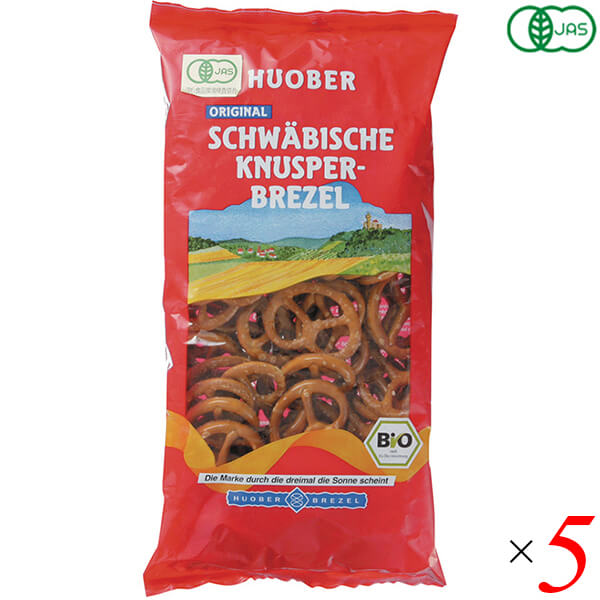 オーガニック クヌスパリ プレッツェルは砂糖・乳製品不使用。カリッとした食感としっかりとした塩味。 ◆プレッツェル発祥の地であるドイツ・シュヴァーベン地方風のクリスピーなプレッツェル ◆おやつやおつまみなどに ■商品名：プレッツェル パン お菓子 オーガニックク ヌスパリ プレッツェル 無添加 有機 おつまみ ドイツ 砂糖不使用 送料無料 ■内容量：175g×5個セット ■原材料名：有機小麦粉（EU産）、食塩（EU産）、有機植物油脂（南米産）、酵母（ドイツ産）、有機麦芽エキス（ドイツ産） ■栄養成分表示：100g当たり／エネルギー 407kcal／タンパク質 11.7g／脂質 6.6g／炭水化物 76.4g／糖質 73.9g／食物繊維 2.5g／食塩相当量 3.8g ■その他の栄養成分：飽和脂肪酸3.1g(脂質中) ■アレルゲン：小麦 ■メーカー或いは販売者：ウイングエース株式会社 ■賞味期限：常温で1年3ヶ月 ■保存方法：常温 ■区分：食品 有機JAS ■製造国：ドイツ【免責事項】 ※記載の賞味期限は製造日からの日数です。実際の期日についてはお問い合わせください。 ※自社サイトと在庫を共有しているためタイミングによっては欠品、お取り寄せ、キャンセルとなる場合がございます。 ※商品リニューアル等により、パッケージや商品内容がお届け商品と一部異なる場合がございます。 ※メール便はポスト投函です。代引きはご利用できません。厚み制限（3cm以下）があるため簡易包装となります。 外装ダメージについては免責とさせていただきます。