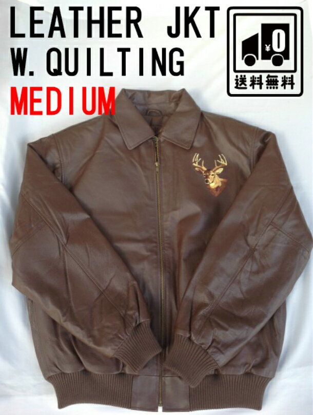 USA アメリカ 革ジャン レザー ジャケット 茶 ブラウン シングル A-2タイプ 鹿 刺繍 プリント ハンティング アウトドア 大きめ ゆるめ ビッグシルエット