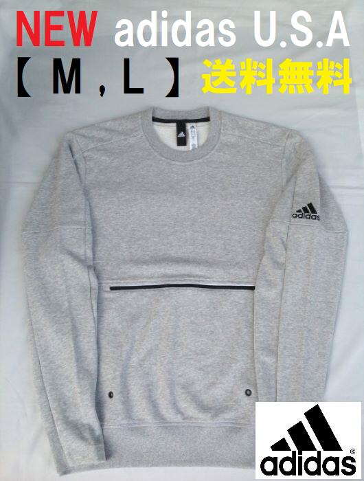 アディダス トレーナー メンズ adidas トレーナー アメリカ企画 USA アディダス スウェット SWEAT トップス クルーネック CREW NECK グレー GREY ワンポイント ポケット 薄手 コットン ポリエステル アメリカ古着 未使用品