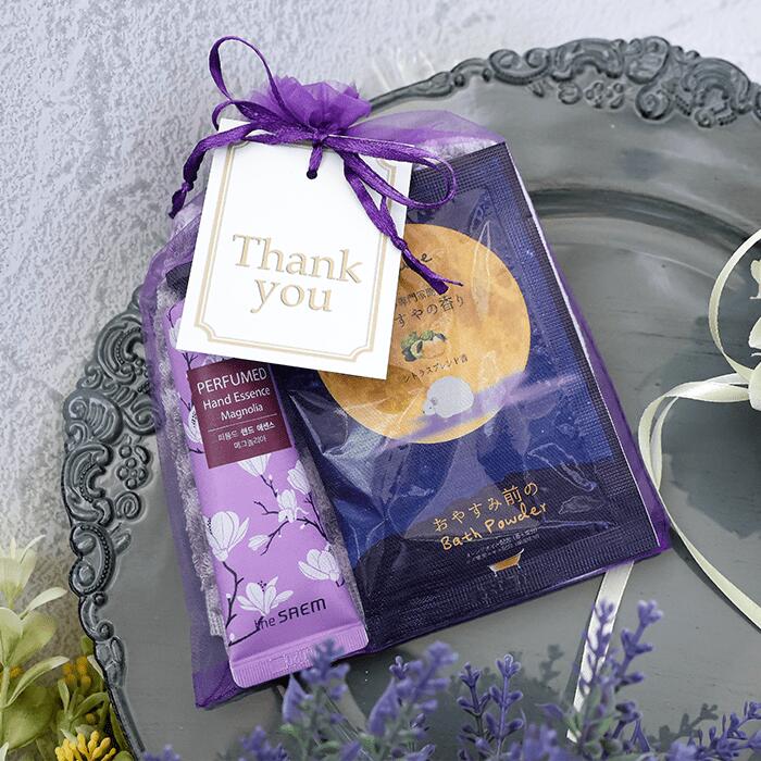 眠りに導くために調香されたアロマの香りの入浴剤入り巾着ギフト_ねむね入浴剤&千鳥格子ハンカチ&パフュームハンドエッセンスのセットgrm_お礼_ギフト_プレゼント...