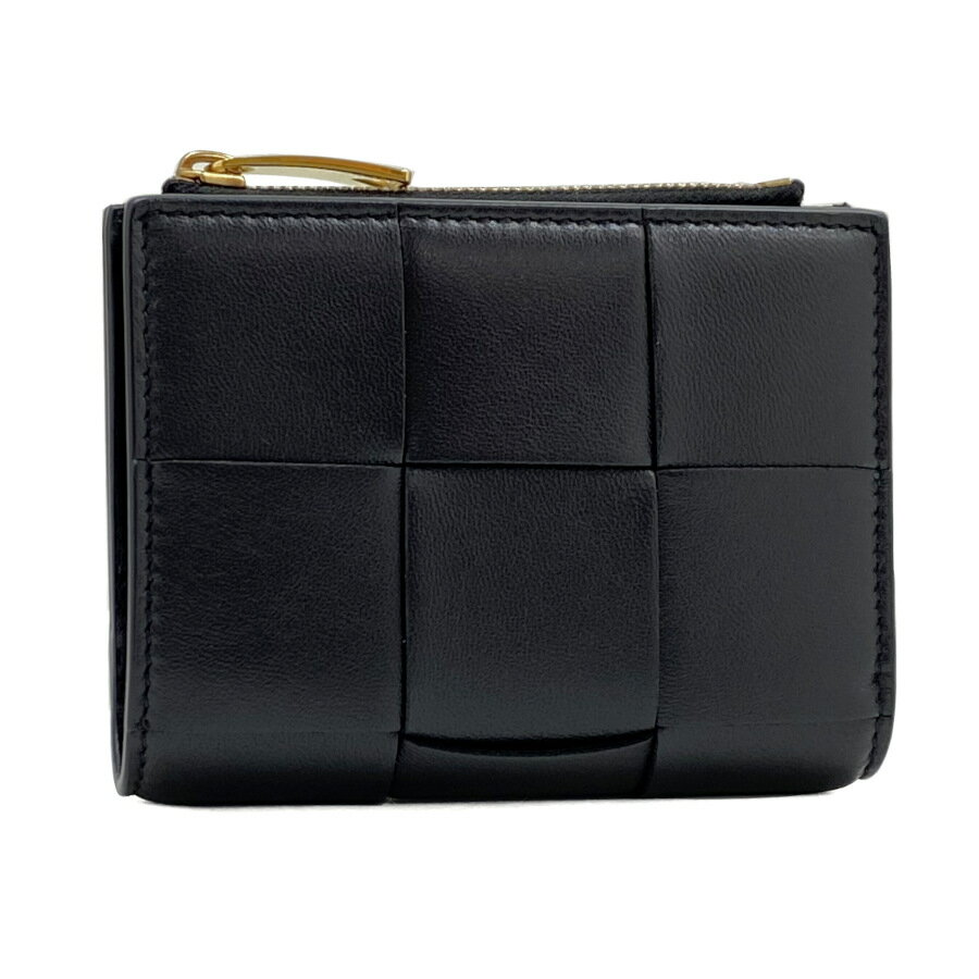 ボッテガヴェネタ BOTTEGA VENETA 二つ折りファスナーウォレット ミニ財布 イントレチャート カーフ ラム レザー ブラック 黒 ゴールド金具 651381 VCQC 48425のサムネイル