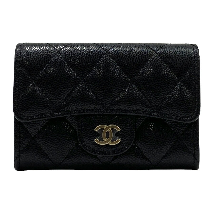 【新品】シャネル CHANEL カードケース コインケース クラシック フラップ カード ケース フラグメントケース ミニ財布 コンパクト グレインドシャイニーカーフ ブラック ゴールド金具 AP4096 B10583 C3906