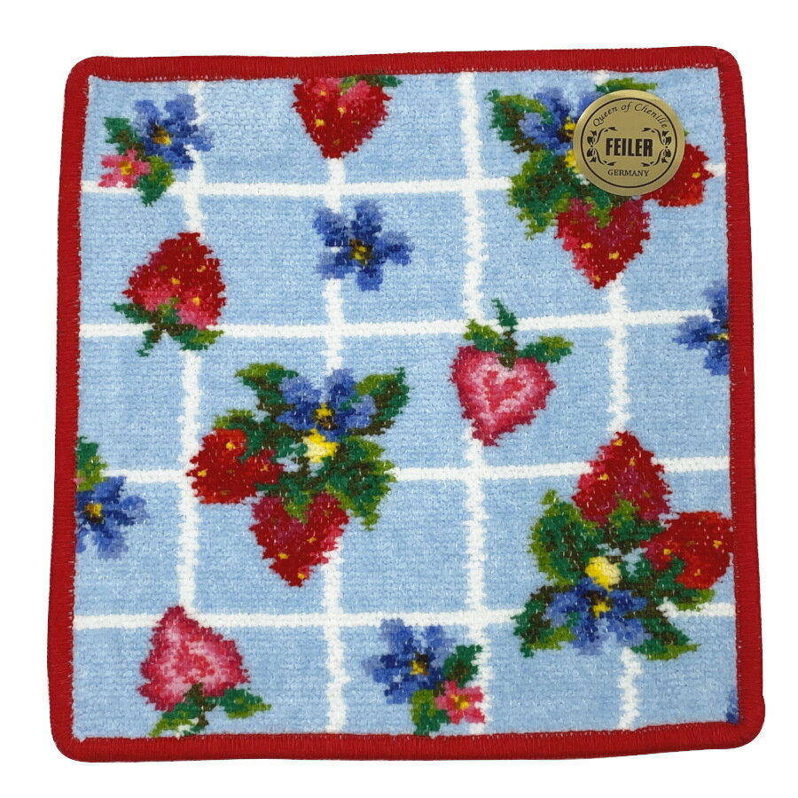 クリックポスト / 4枚まで同梱可能【 国内完売商品 / 新品 】FEILER フェイラー ハンカチ ハンドタオル ストロベリーフィールドプティ ハンカチ ペールブルー×レッド ギフト プレゼント FEILER-83
