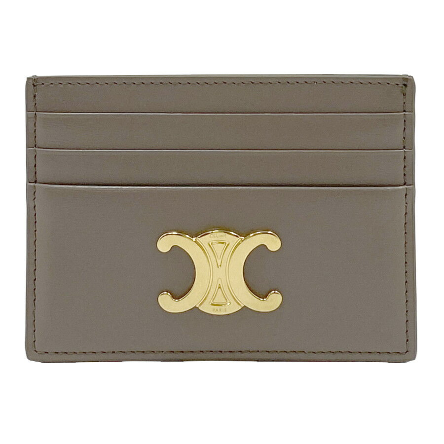 【新品】セリーヌ CELINE トリオンフ カードホルダー シャイニーカーフスキン ゴールド金具 ぺブル ベージュ グレージュ グレーベージュ コインケース カードホルダー カードケース 名刺入れ 10L833DPV.10BL