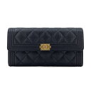 【新品】シャネル CHANEL 長財布 ボーイシャネル フラップ マトラッセ キルティング グレインカーフ ブラック ゴールド金具 A80286 B01490 94305