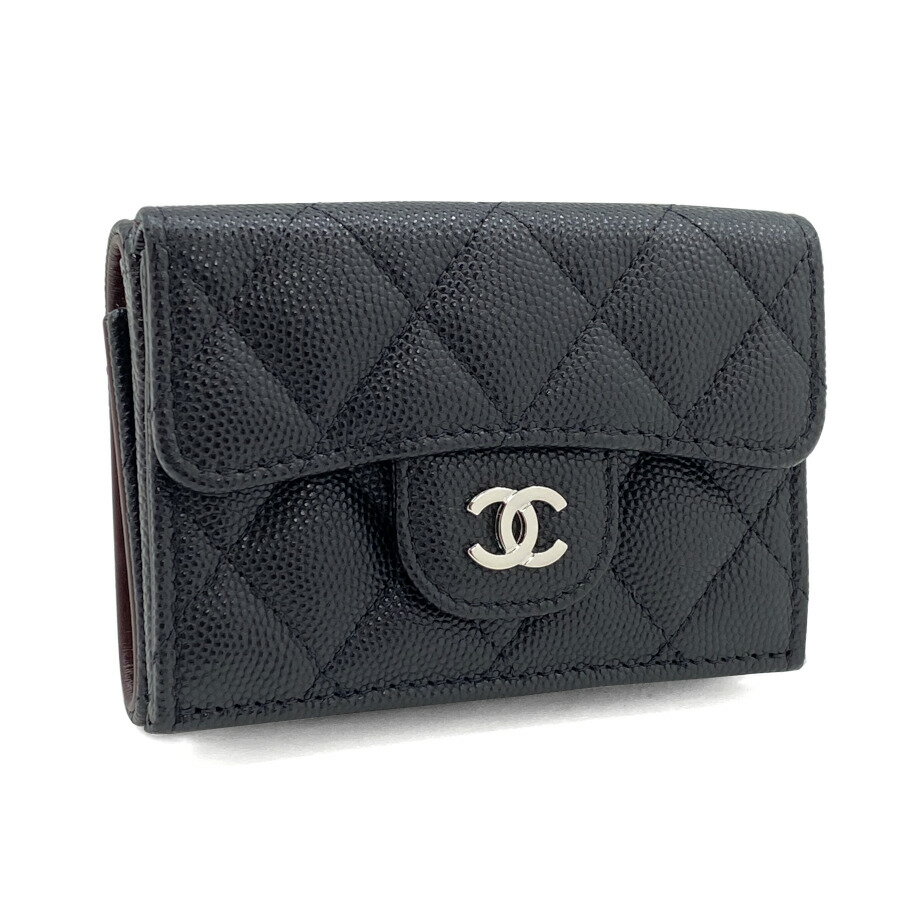 シャネル シャネル CHANEL 財布 三つ折り クラシック スモール フラップ ウォレット マトラッセ グレインドカーフスキン キャビアスキン ブラック シルバー金具 AP0230 B03847 C3906