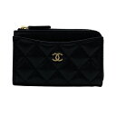 【新品】シャネル CHANEL ジップ カードケース コインケース フラグメントケース ミニ財布 コンパクト グレインドシャイニーカーフ ブラック ゴールド金具...