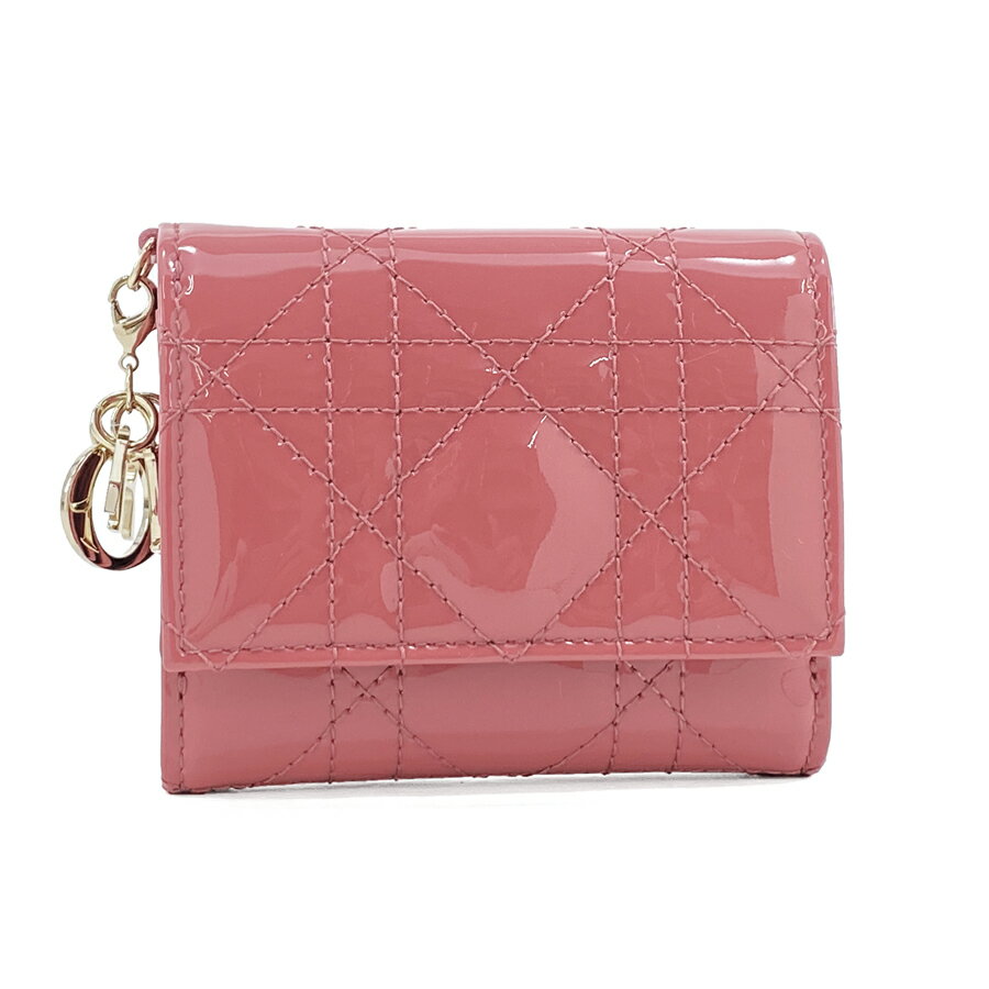 クリスチャンディオール Chiristian Dior 財布 三つ折り レディディオール ロータスウォレット カナージュ パテントレザー ダスティピンク S0181 OVRB M59Pのサムネイル