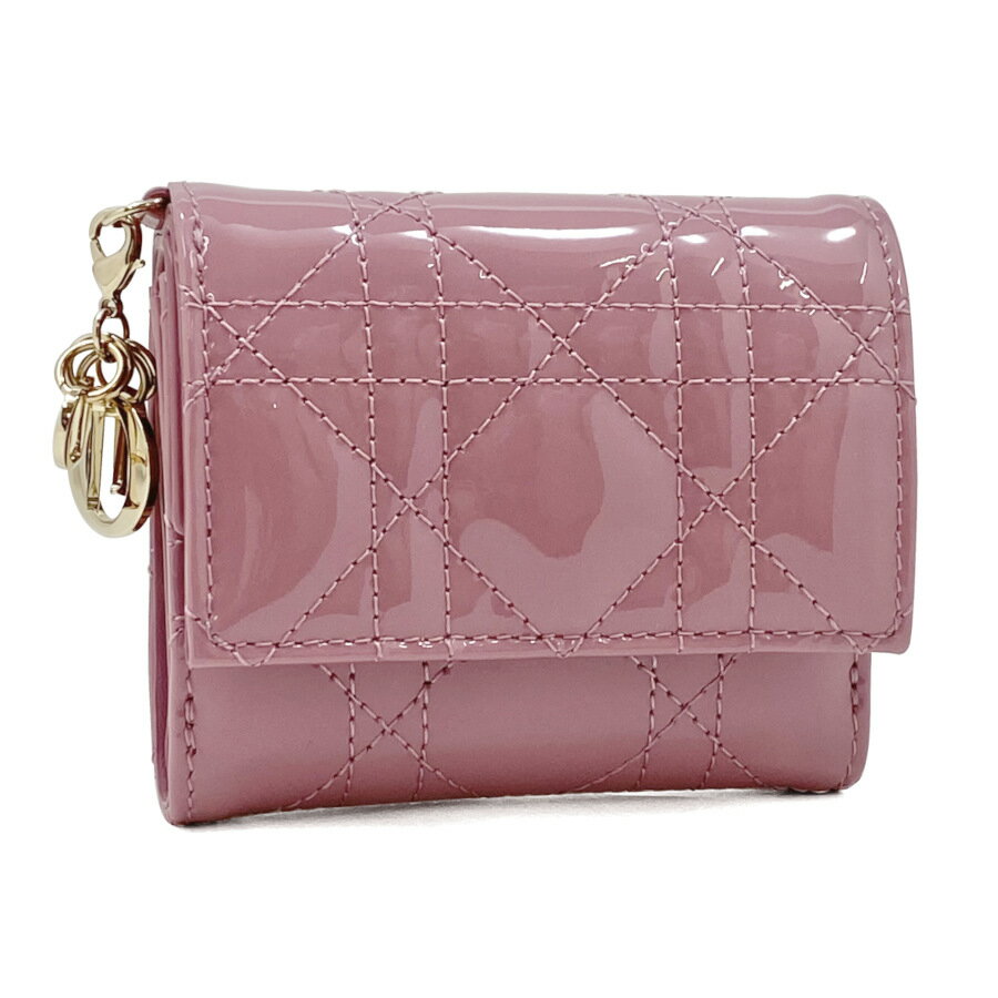 【ラッピング無料】クリスチャンディオール Chiristian Dior レディ ディオール Lady Dior ロータスウォレット 折り財布 ミニ財布 ラベンダー カナージュ パテントカーフスキン S0181OVRB_M64P 新品 人気 ギフト プレゼントのサムネイル