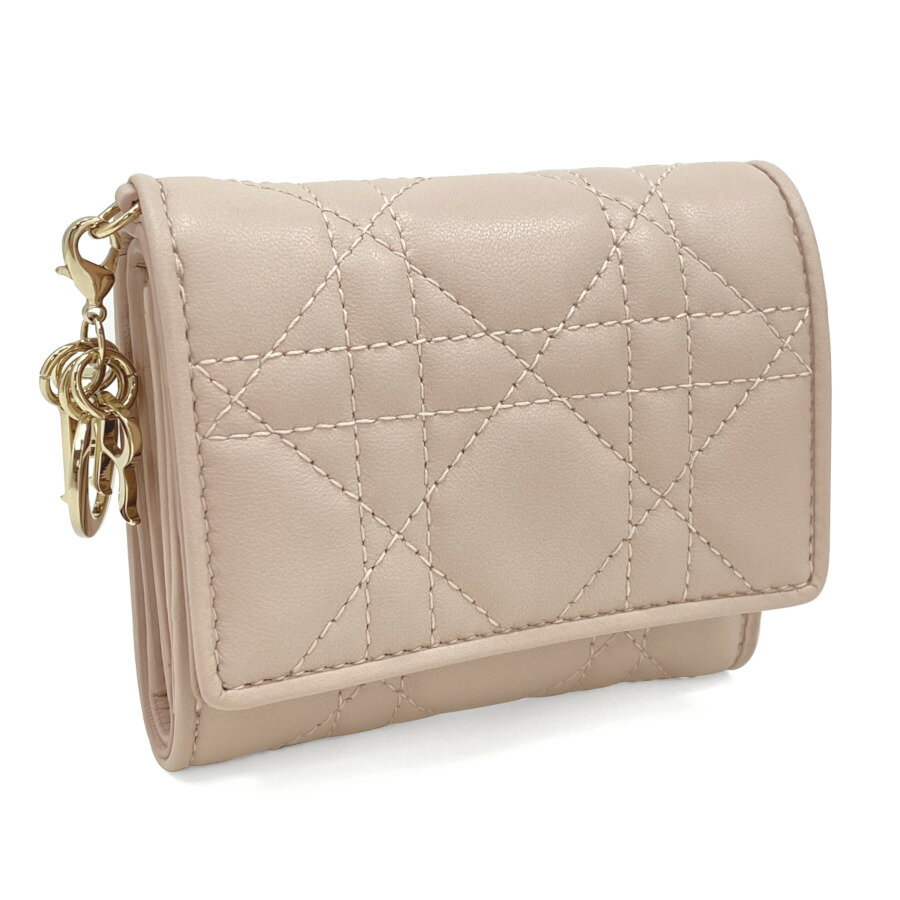 【ラッピング無料】クリスチャンディオール Chiristian Dior レディ ディオール LADY DIOR ロータスウォレット 折り財布 ミニ財布 パウダーピンク カナージュ ラムスキン S0181ONMJ M413 新品のサムネイル