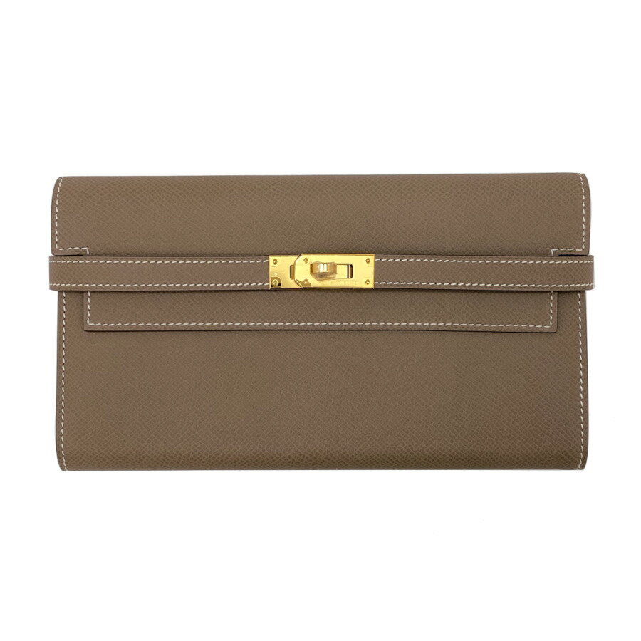 エルメス HERMES 長財布 フラップ ケリーウォレット ロング Kelly wallet long ヴォーエプソン エトゥープ ゴールド金具 C刻印 2018年製のサムネイル