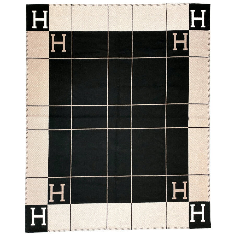 【新品】エルメス HERMES 大判 ブランケット おくるみ プレード 《アヴァロンIII》 エクリュ ブラック アイボリー オフホワイト 黒 カシミヤ H10...