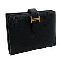 【新品】エルメス HERMES 財布 二つ折り ミニ財布 エルメス ベアンコンパクト ヴォーエプソン ノワール ブラック 黒 ローズゴールド金具 Bearn C...