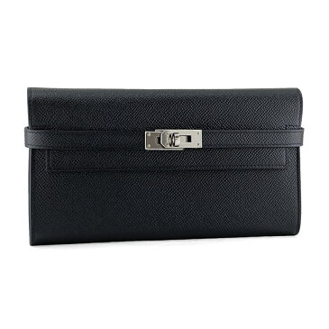 エルメス HERMES 長財布 フラップ ケリーウォレット ロング Kelly wallet long ヴォーエプソン ノワール ブラック シルバー金具