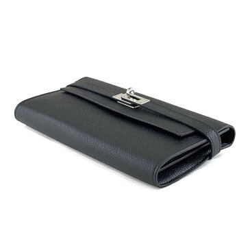 エルメス HERMES 長財布 フラップ ケリーウォレット ロング Kelly wallet long ヴォーエプソン ノワール ブラック シルバー金具