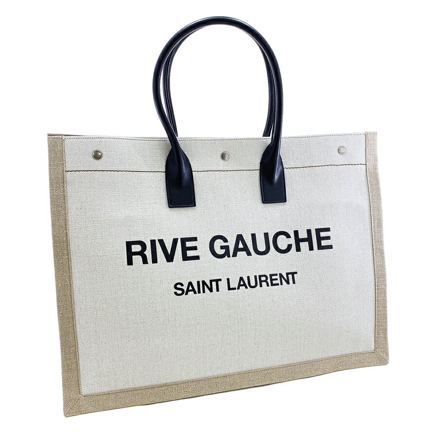 サンローランパリ SAINT LAURENT PARIS バッグ トートバッグ リヴ・ゴーシュ RIVE GAUCHE リネン レザー ホワイト ブラック 509415 9J52D 9280のサムネイル