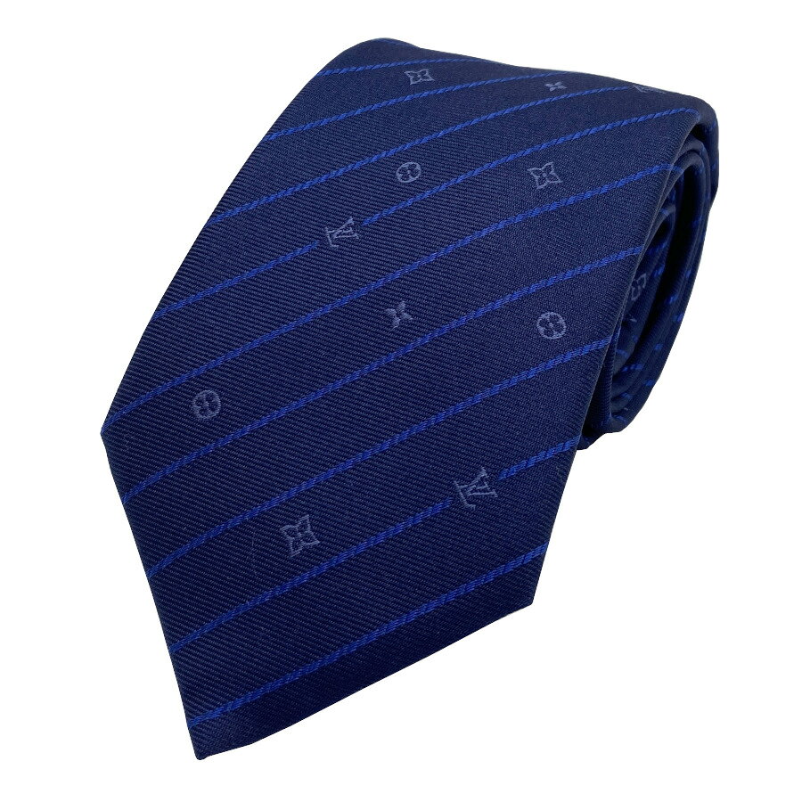 LOUIS VUITTON - 国内完売商品【新品】ルイヴィトン LOUIS VUITTON ネクタイ・モノグラム ピンストライプ 7CM シルク 100% ネイビーブルー 紺 青 ロゴ モノグラム 男性 メンズ ギフト プレゼント M96057