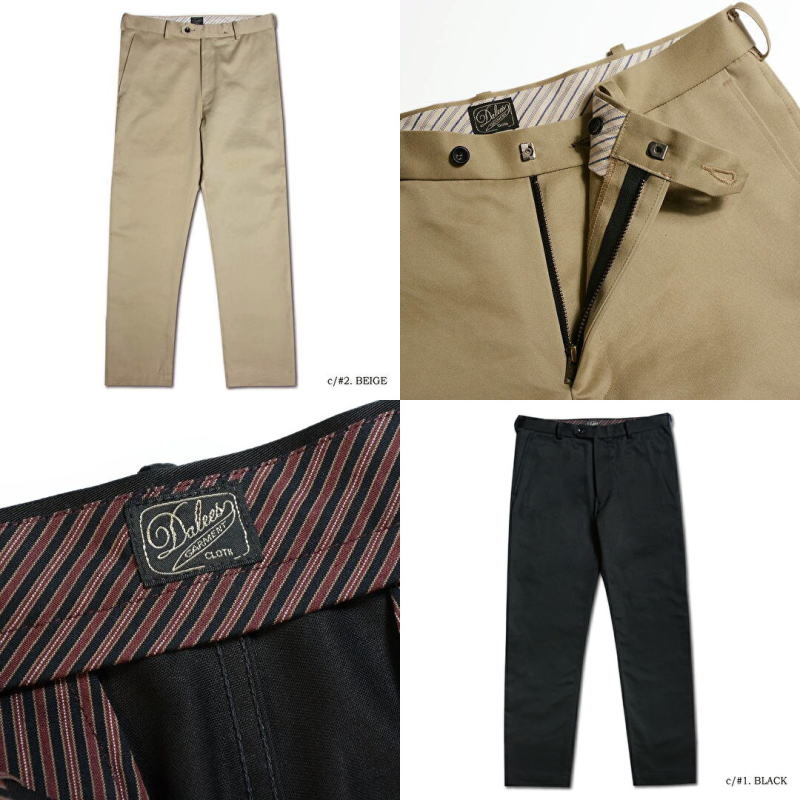 ギフト対応DELUXEWARE(デラックスウエア)DALEE'S(ダリーズ)30s SLIM TROUSER(30's スリムトラウザ)TRUMAN.SAT(トルマン.SAT)！ ポケット、ベルトループ、シルエットなどクラシックスラックスの要素を盛り込んだ穿きやすいテーパードスリムストレートながら、ワークの創り込みとクラシックトラウザーの綺麗なシルエットが融合した合わせやすいパンツ。 岡山県井原の旧式織機を使用し製造したコットンサテンファブリック。経糸に9番単糸張り、緯糸に12番単糸を打ち込んで製造したコットンサテン素材。織糸100本を超える高密度組織ならではの生地感が特徴です。 フロントは、旧式ジッパーによる開閉。 トラウザーズ型のシルエットは着用した際のカタチが美しい。両玉縁ポケットもスタイリッシュなディティールの一つ。 ※画像上のサンプルは洗い前の状態ですが、現物はウォッシュがかかっており洗い時特有の皺などが入っております。 ワンウォッシュ。 ※）仕様等の詳細は予告なく変更する場合がございます。画像はメーカーから提供していただいたり、サンプルを撮影したもの等です。通常商品より色合いに違いがある可能性が高くなっております。予めご了承ください。 &nbsp; 上記の数値はメーカーより公表されております参考数値です。さまざまな要因で違いや誤差がある場合があ りますので、あくまで参考程度にご参照ください。個体差や生産時期の違い等他での違いがある可能性があります。また正式値（パターン数値）ではございません。また発表後にやむを得ず寸法の変更等がある（あった）場合等もございますので、予めご容赦ください。