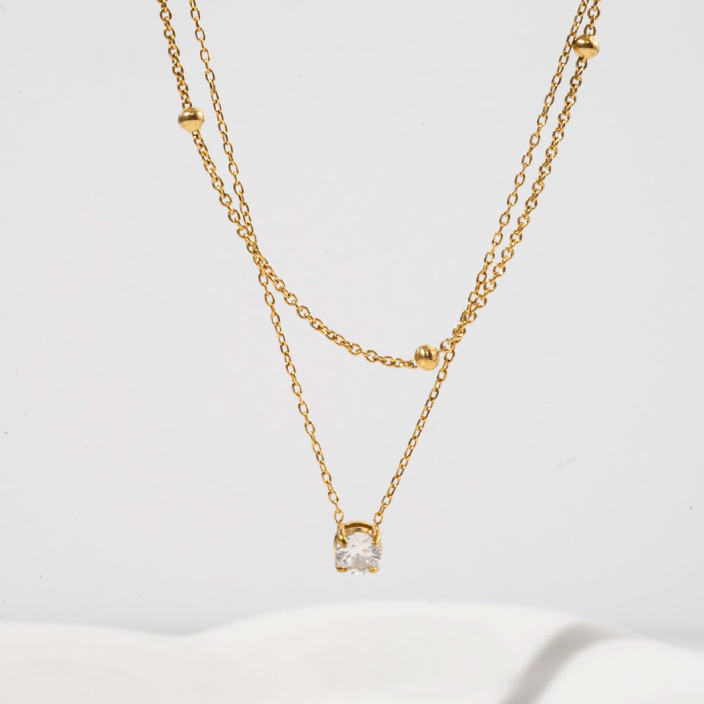 CREAjewelryのボールシアービジューネックレス｜2連 チェーン ネックレス サージカル ステンレス ジルコニアダイヤ ゴールド つけっぱなし 金アレ 対応 316L クレアジュエリー CREA jewelry 変色｜アングル3