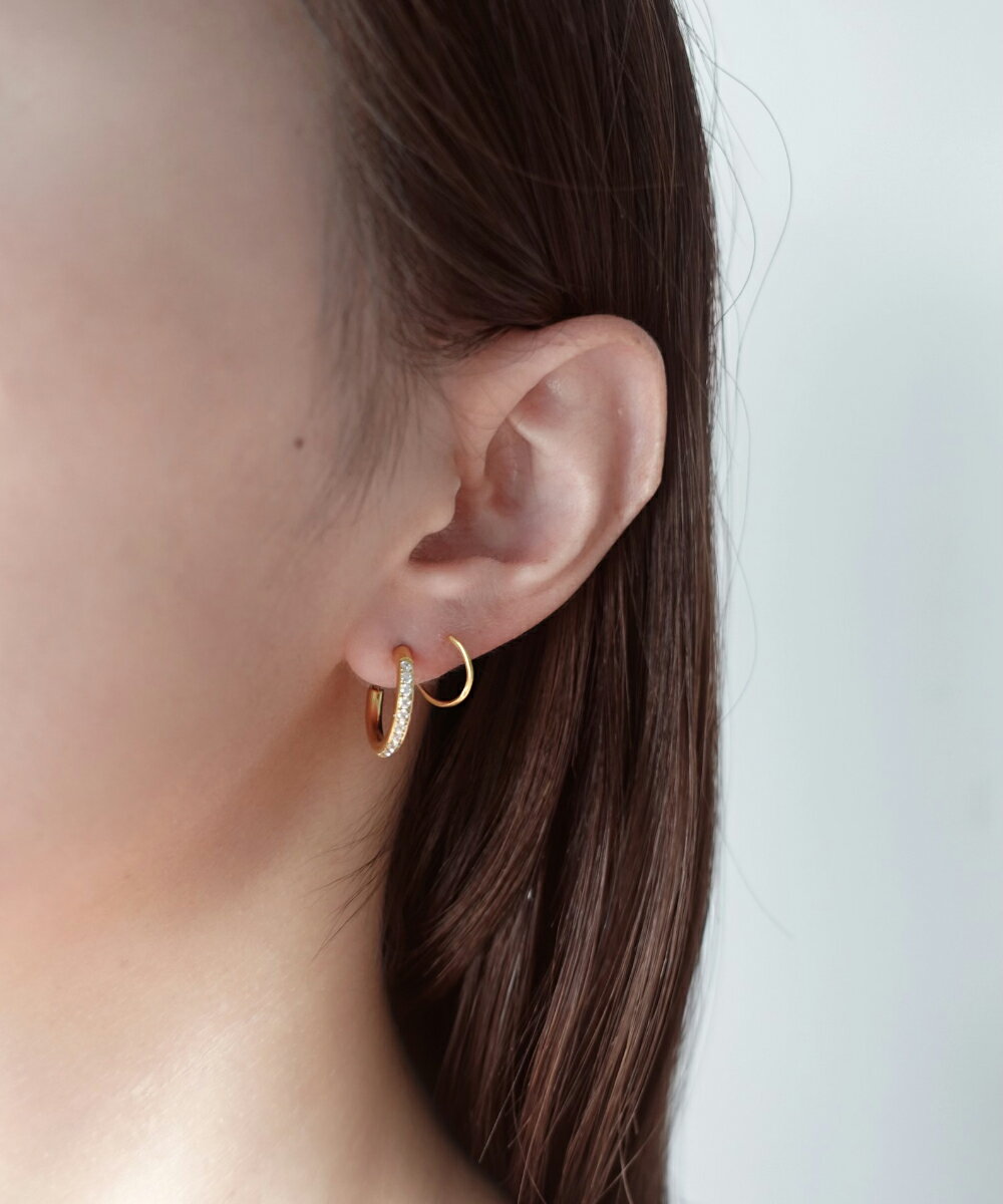 hineri zirconia pierce | 2連 ミニ ピアス レディース フープピアス 重ねつけ風 つけっぱなし OK 金属アレルギー 対応 ジュエリー 316L サージカルステンレス クレアジュエリー CREA jewelry 金アレ プレゼント 変色 しづらい サビに強い 大人可愛い シンプル オフィス