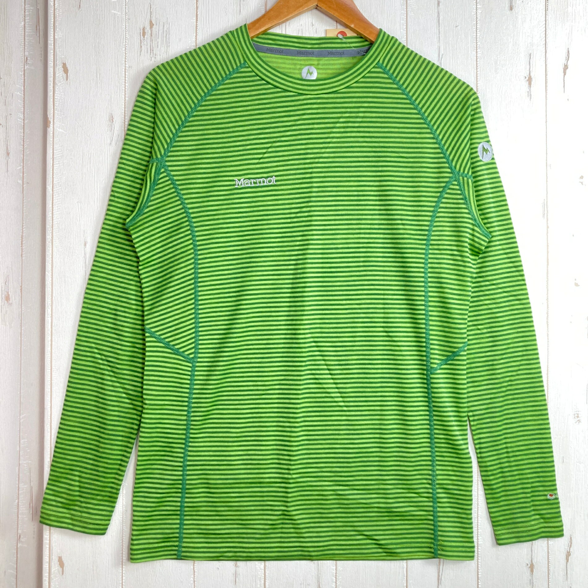 乐天商城 - 【Men's S グリーン系】 Marmot ( マーモット ) クライム ウール ボーダー ロングスリーブ クルー Climb Wool Border L/S Crew ポリエステル ウェア トップス インナー シャツ ロングスリーブTシャツ クルーネック 化繊