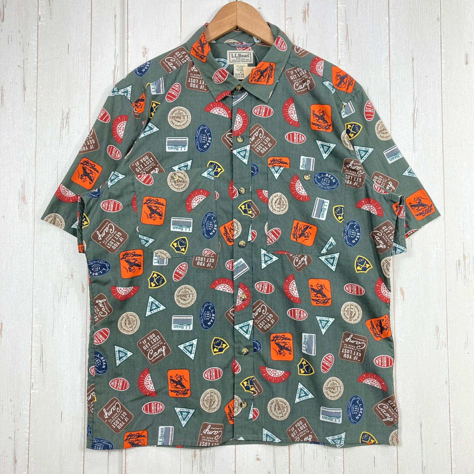 乐天商城 - 【Men's M グリーン系】 Llbean ( エルエルビーン ) オッター クリフ シャツ Otter Cliff Shirt Thyme / Patches オーガニックコットン ウェア トップス インナー シャツ ショートスリーブシャツ コットン z0005