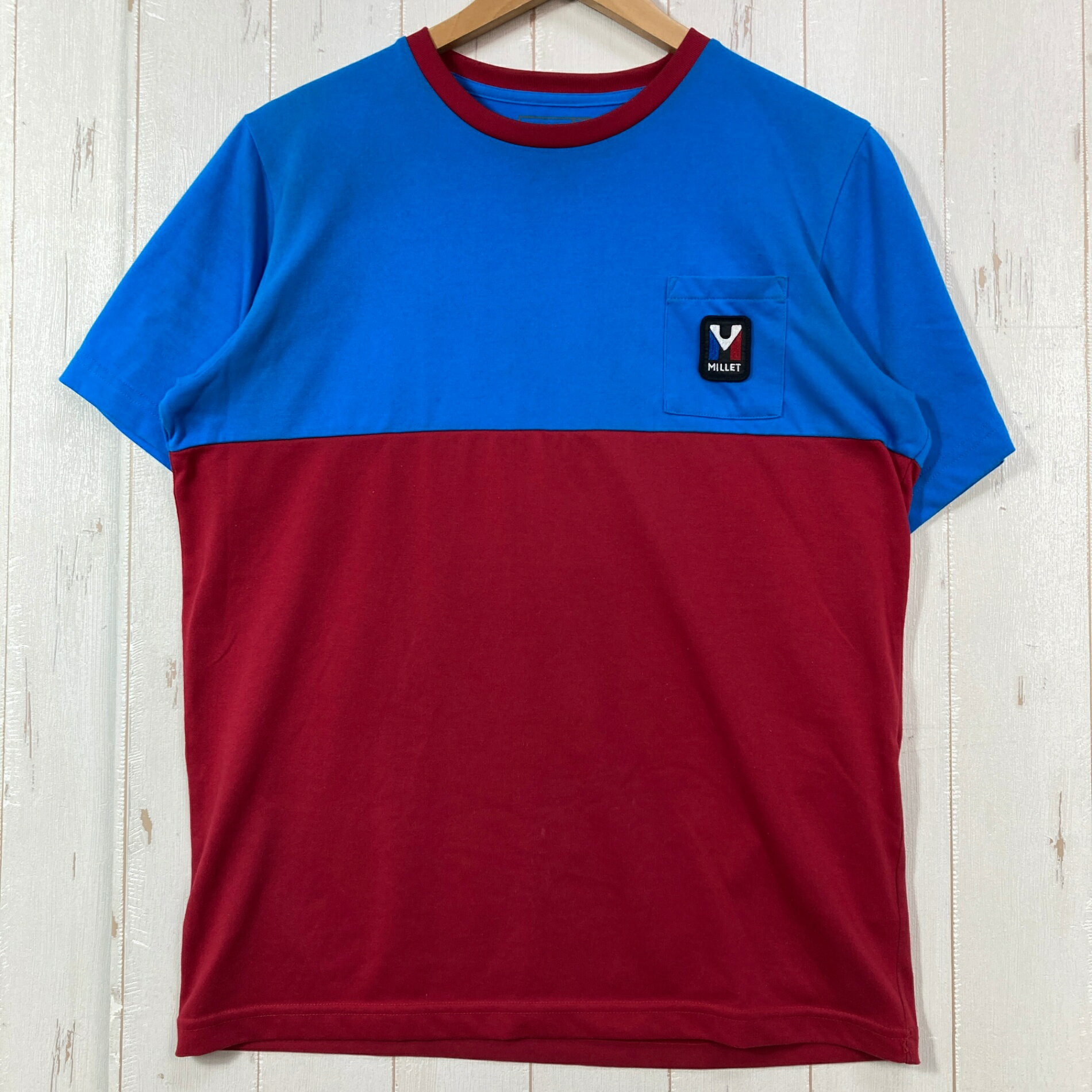 樂天商城 - 【Men's M ブルー系】 Millet ( ミレー ) ツートンカラー ポケットティー ポリエステル ウェア トップス インナー シャツ ショートスリーブTシャツ クルーネック 化繊 z00057777 化繊 ショートスリーブTシャツ クルーネック インナー