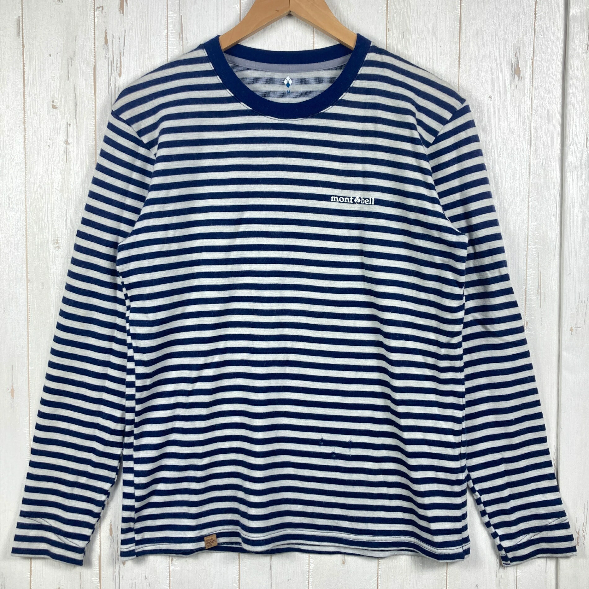 【Men 039 s M ホワイト系】 Montbell ( モンベル ) メリノ ウール プラス ボーダー ロングスリーブ ティー Merino Wool Plus Border Long Sleeve T メリノウール ウェア トップス インナー シャツ ロングスリーブ