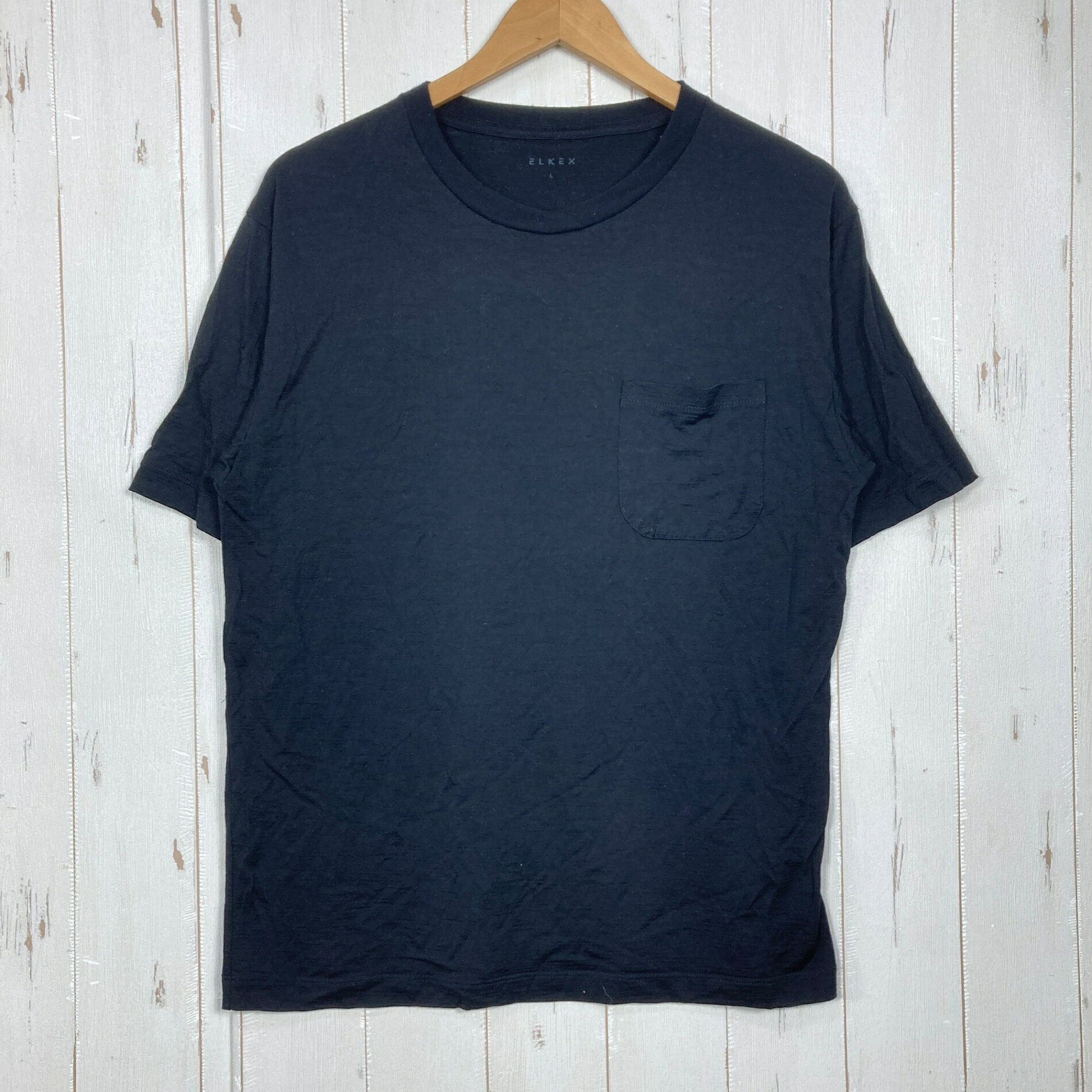【Men's L ブラック系】 Elkex（エルケクス） メリノウール クルーネック ティー M...