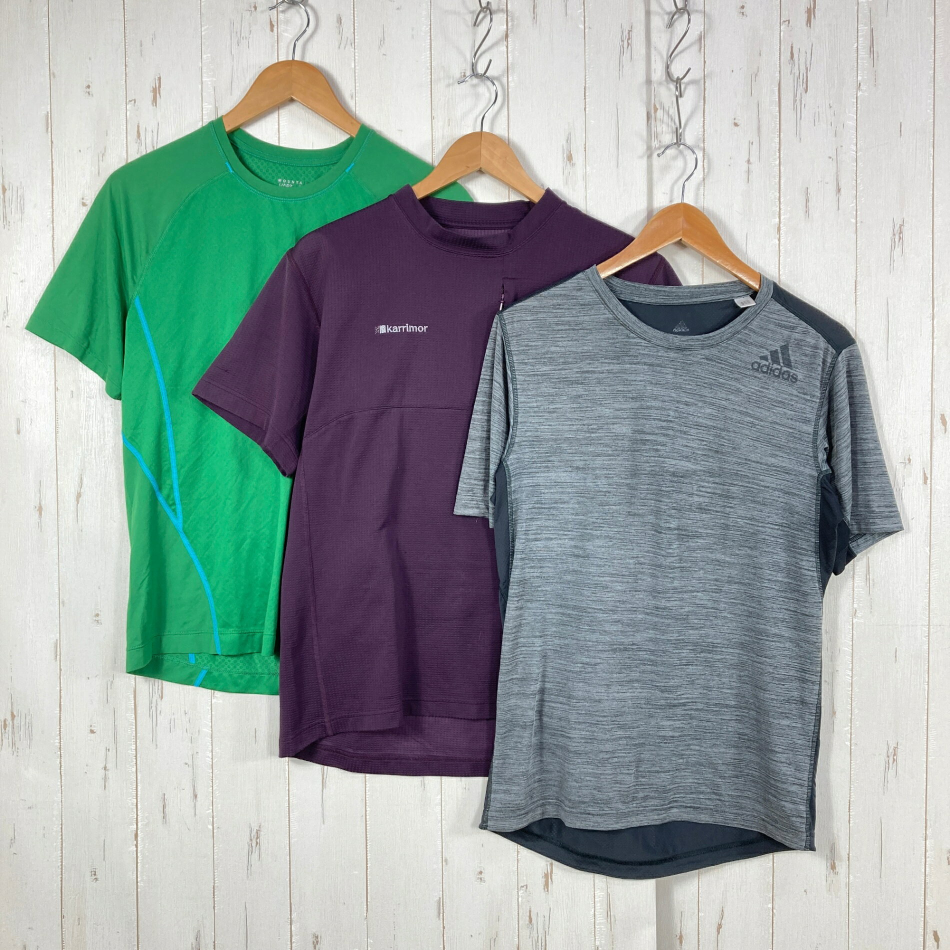 【Men's L】【Men's L グリーン系】Mountain Hardwear ( マウンテンハードウェア ) ・カリマー・アディダス ショートスリーブティー 計3点セット バルク販売 卸売り ウェア トップス インナー シャツ ショートスリーブTシャツ クルーネック 化繊 z00060049 グリーン系 ウェア トップス インナー シャツ ショートスリーブTシャツ クルーネック 化繊 ・セカンドギア在庫コード: ITI25VAT9QV0（お問い合わせの際はこちらをお伝え下さい） ・メーカー: Mountain Hardwear ( マウンテンハードウェア ) ■サイズ情報 ・Gender/Age: Men's ・代表サイズ: L ■カラー ・カラー系統: グリーン系 ・カラー系統2: パープル系 ・カラー系統3: グレー系 ■コンディション ・グレード: 中古C ※グレーディング目安　 ├ 新品：当店オリジナル製品 ├ 未使用：新古品 ├ 中古S：新品同様 ├ 中古A：美中古 ├ 中古B：良い状態の中古 ├ 中古C：通常使用可能な中古 └ 中古D：通常使用困難な中古 ・コンディション詳細・備考: ■状態スコア：55 / 100 点 ■状態明細：多少の使用感 / 多少の汚れ / 多少のスレ傷 ■採寸値・実測値 ※全て外寸値です。また、手作業による採寸および簡易な秤による計測のため、誤差はご容赦下さい。 ・総重量（付属品等含む）: 404g ■カタログスペック ※以下はメーカー公表のスペック値をそのままにご紹介するものです。表現・仕様・付属物の有無等、お品物現品との完全な一致をお約束するものではございません。 ※処分価格でのバルクセット販売となっております。ブランド・モデル・状態等様々です。画像にてご判断の上、商品個別の問い合わせはご遠慮下さい。